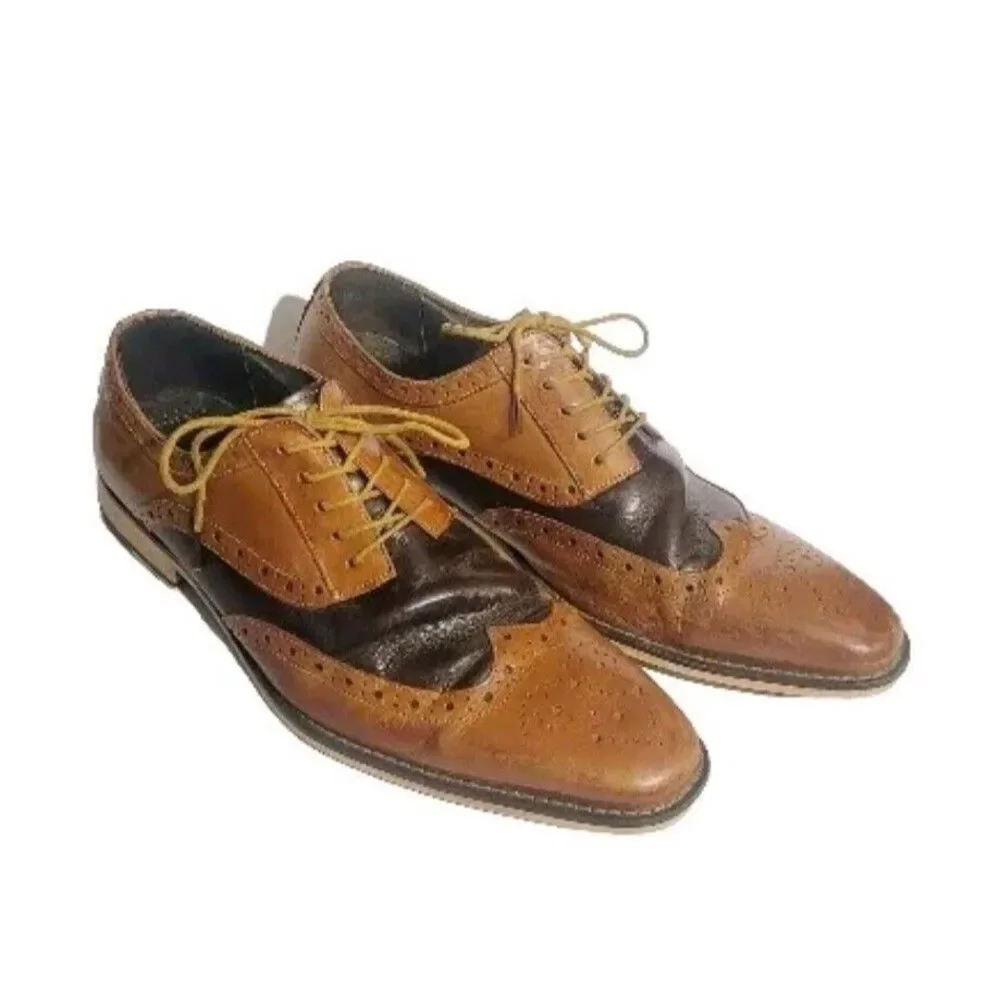 Sz 11.5 Stacy Adams Tinsley Wingtip Oxford Mens Lace Up Leather Tan 25092 DAMAGE